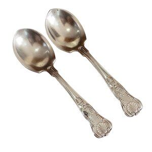 2 Reed Barton Kings Soup Spoons 6" vintage scrolls flourishes no anchor flatware